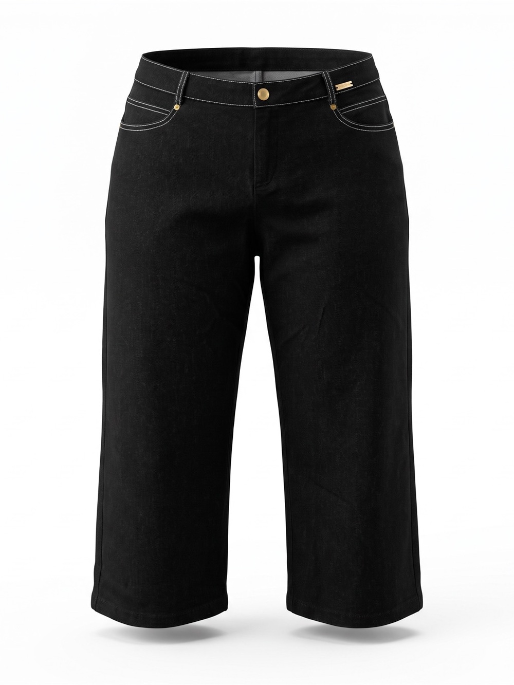 St. John Sport Black Denim Capri Pants With White Stitching 4 Pocket Size 12